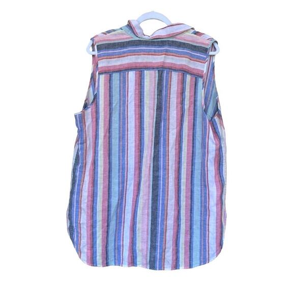 Chico's Striped Popover Top Size 3 Sleeveless Linen Rainbow V-Neck Tunic Spring - Picture 3 of 9